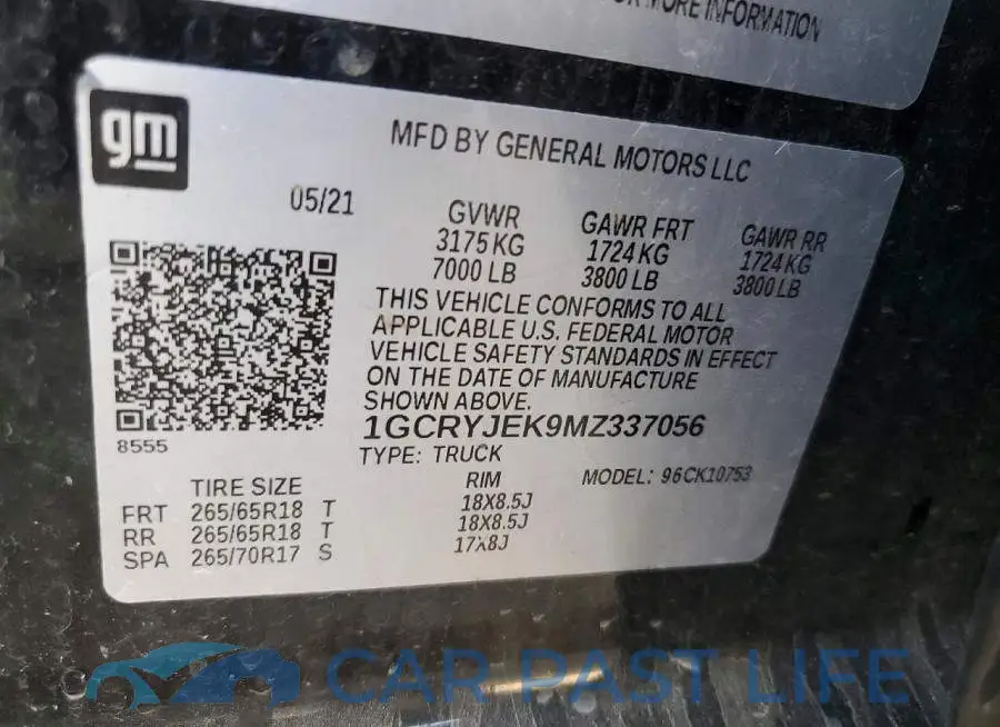 1GCRYJEK9MZ337056# 12