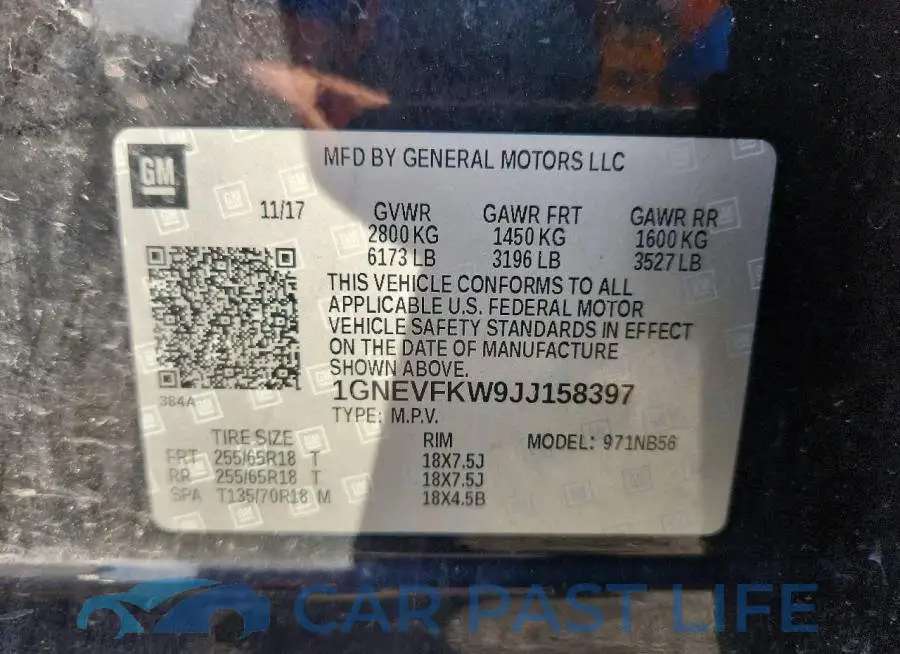 1GNEVFKW9JJ158397# 13