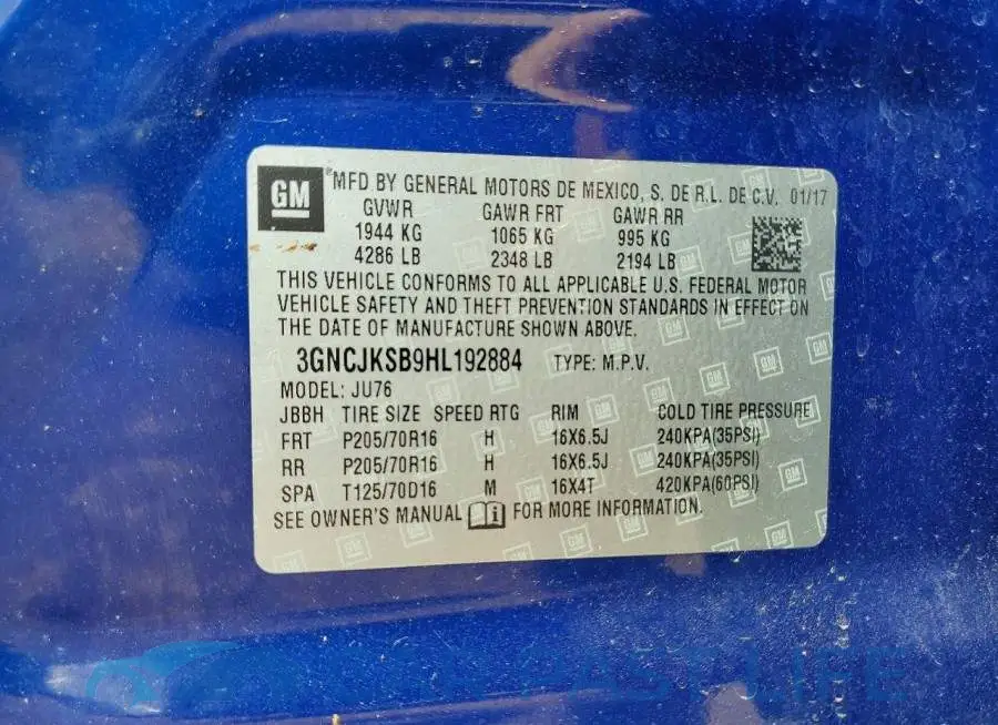3GNCJKSB9HL192884# 12