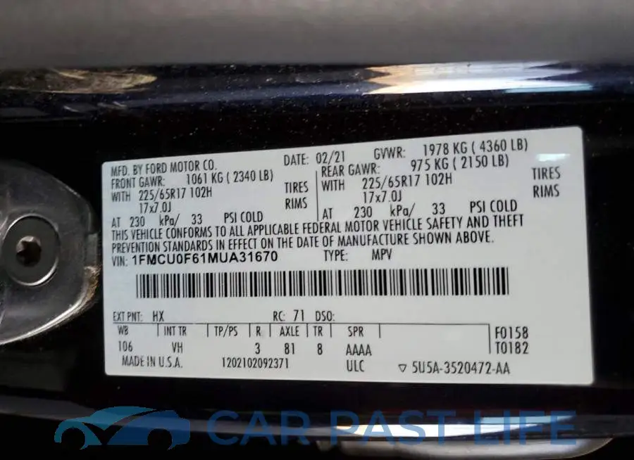 1FMCU0F61MUA31670# 12