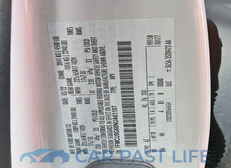 1FMCU9G68NUA61107# 13