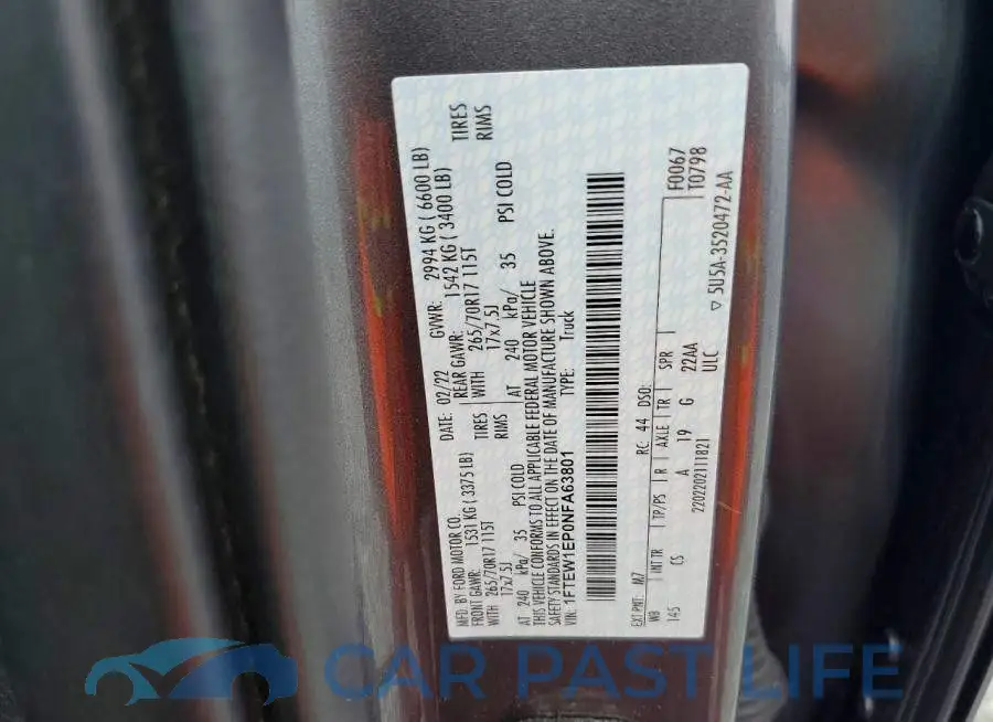 1FTEW1EP0NFA63801# 12