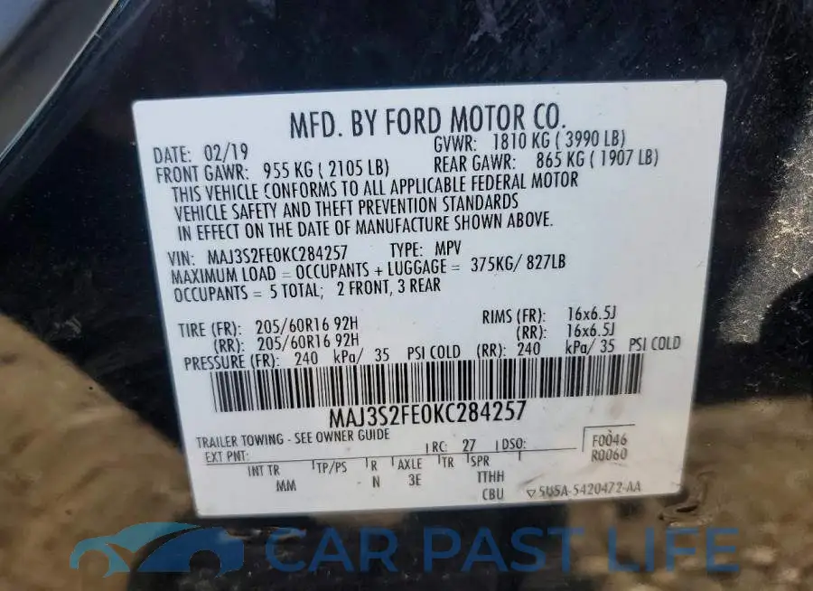 MAJ3S2FE0KC284257# 12
