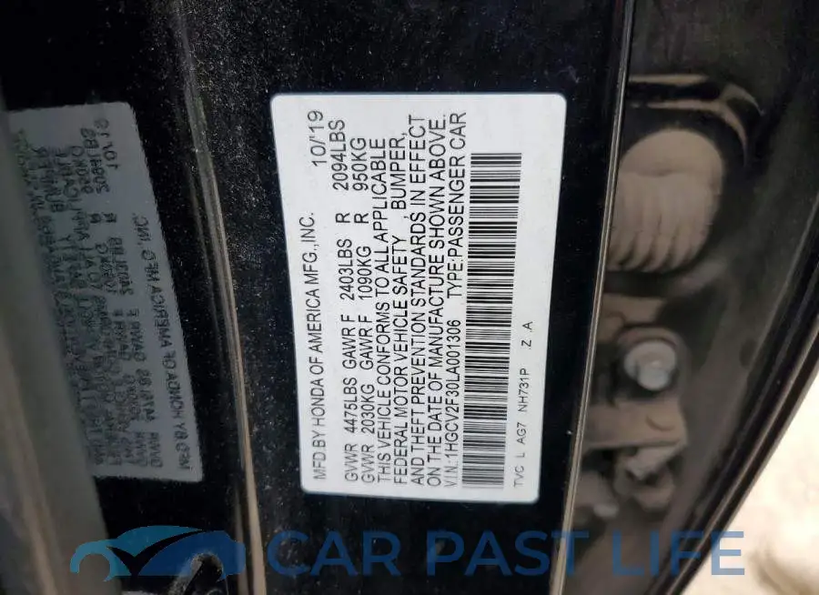 1HGCV2F30LA001306# 12