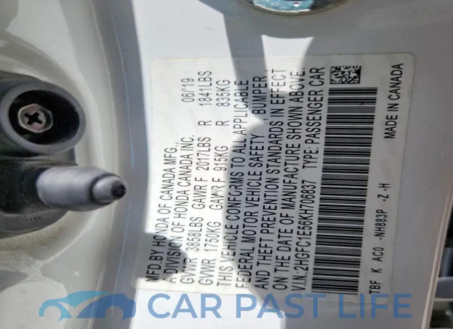 2HGFC1E56KH706837# 12