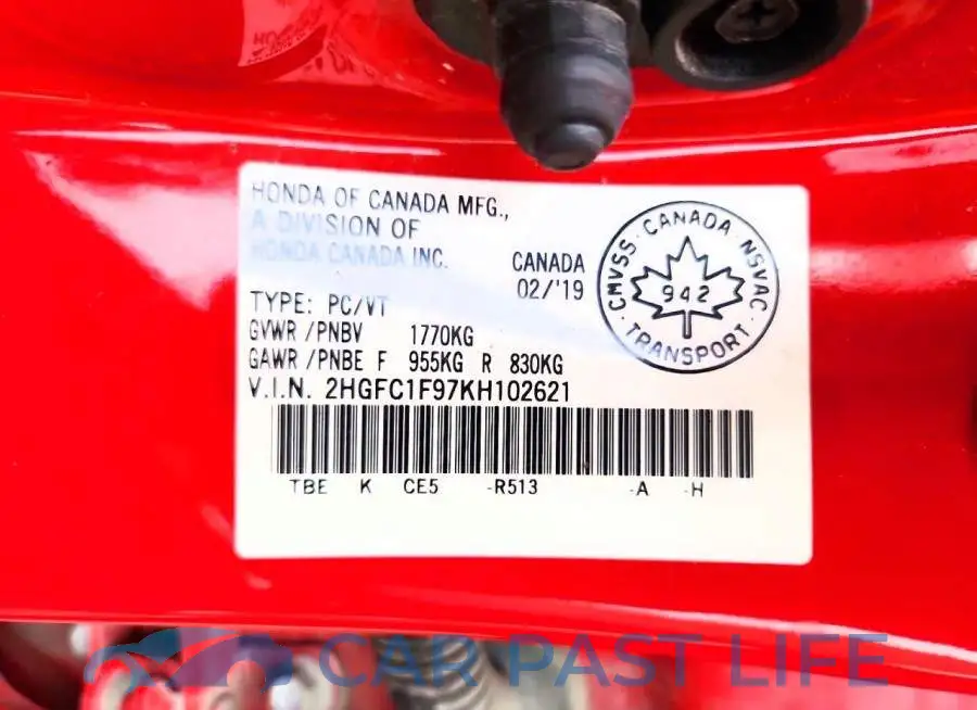 2HGFC1F97KH102621# 12