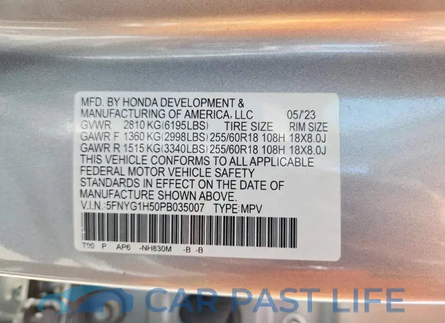 5FNYG1H50PB035007# 13
