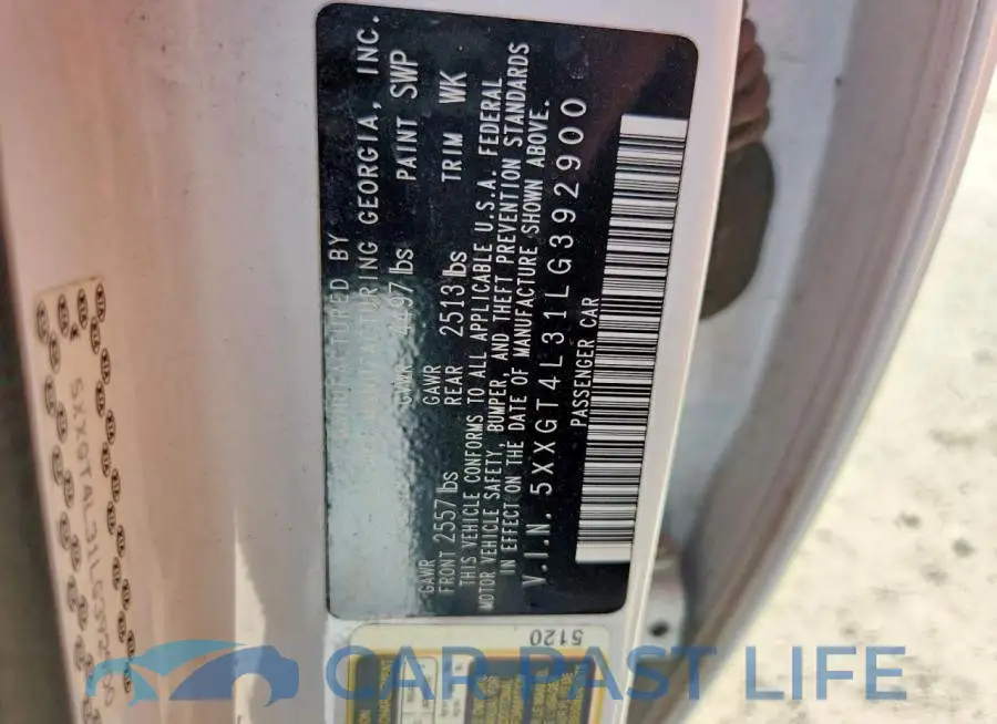 5XXGT4L31LG392900# 12
