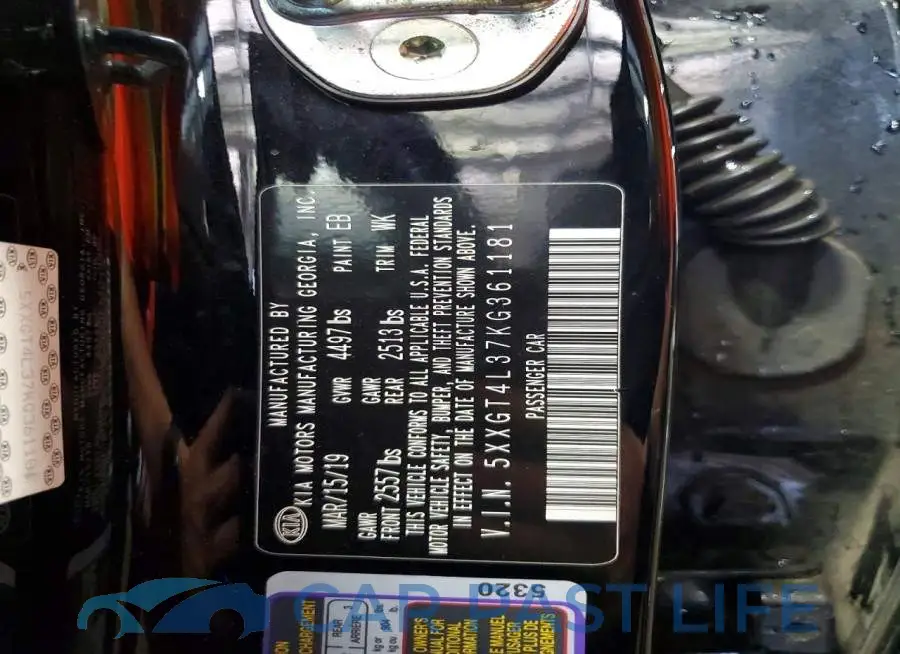 5XXGT4L37KG361181# 12