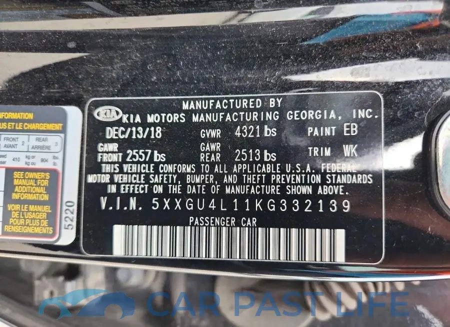 5XXGU4L11KG332139# 12