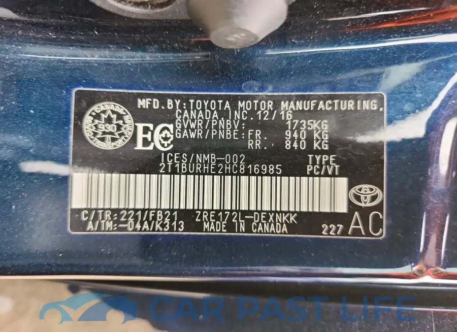 2T1BURHE2HC816985# 13