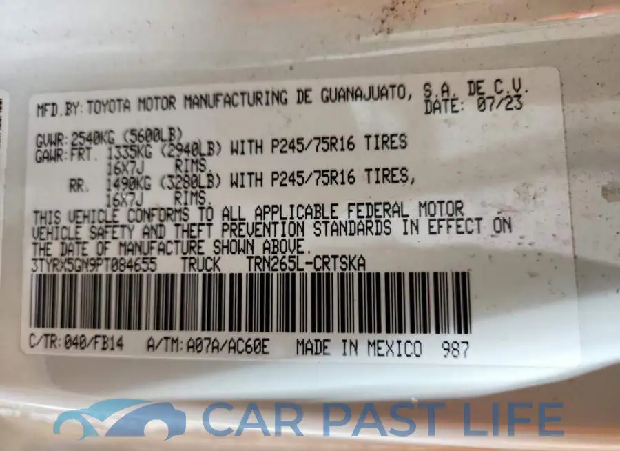 3TYRX5GN9PT084655# 12