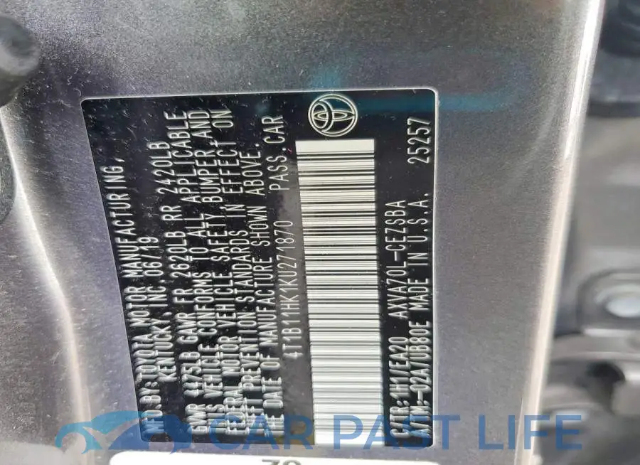 4T1B11HK1KU271870# 13