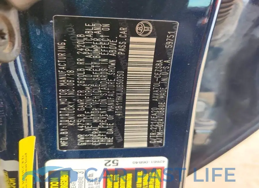 4T1B11HKXJU650350# 12