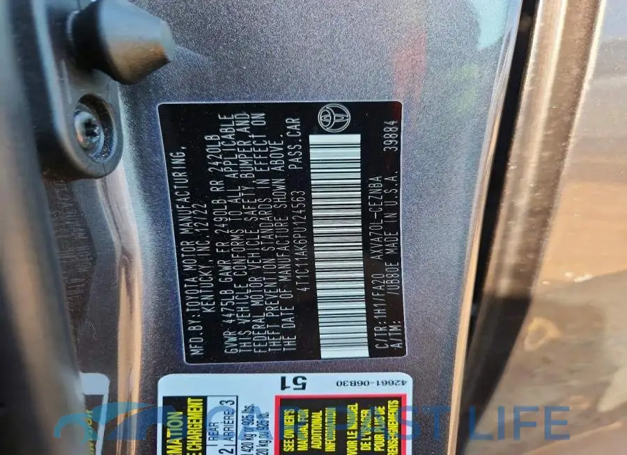 4T1C11AK6PU124563# 12
