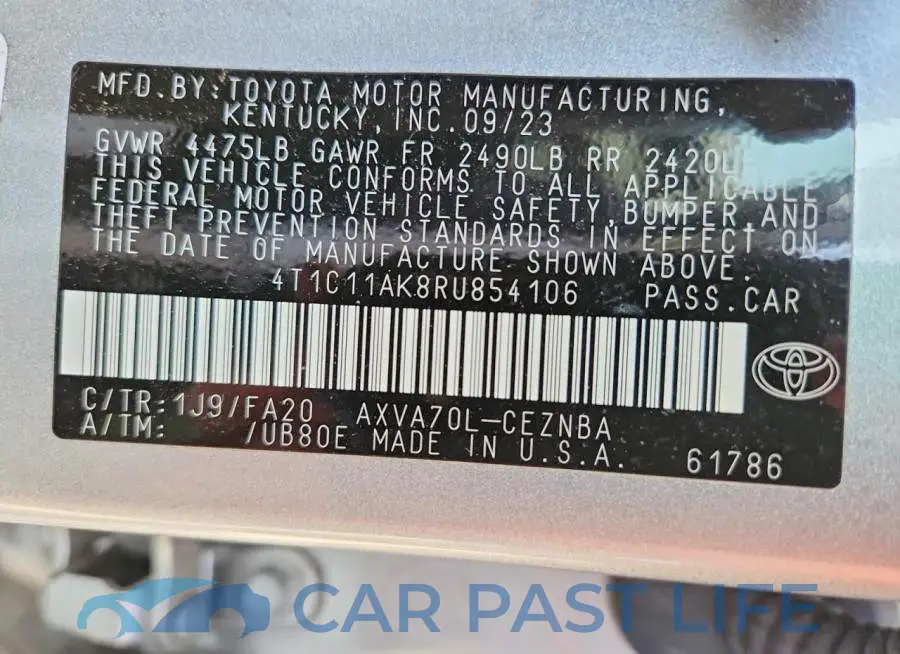 4T1C11AK8RU854106# 12