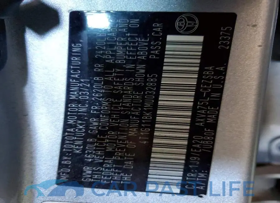 4T1G11BK1MU032885# 12