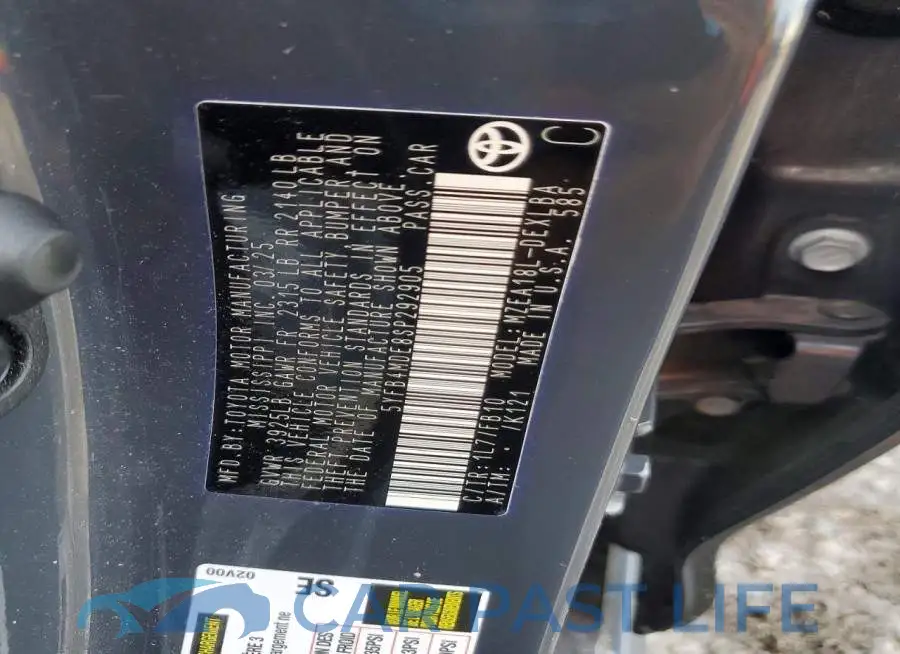 5YFB4MDE8SP292905# 12