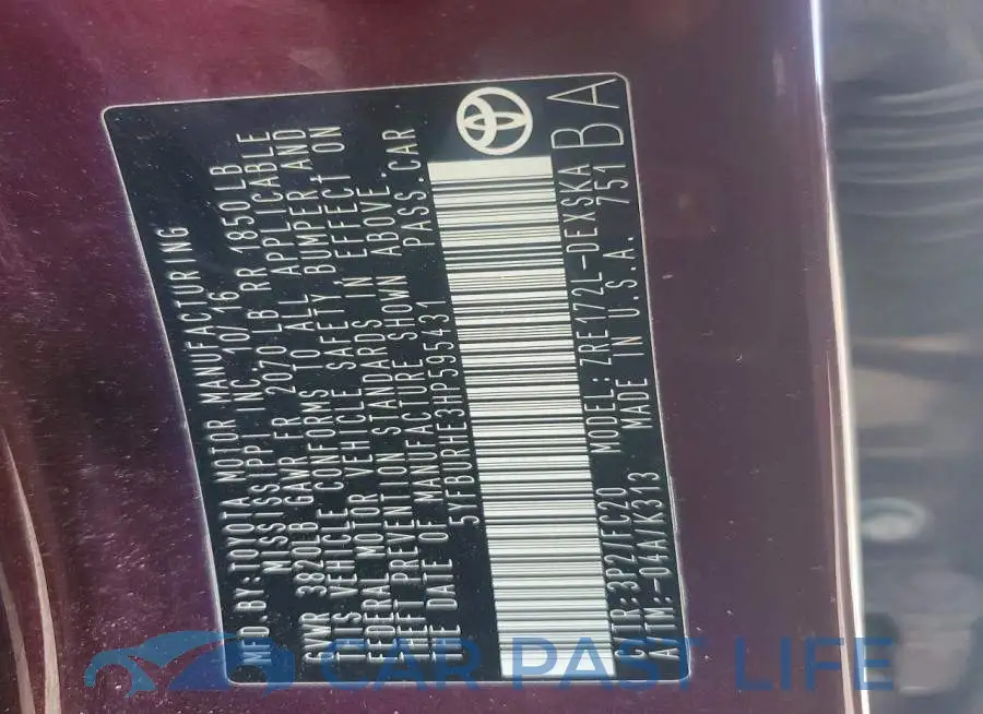 5YFBURHE3HP595431# 12