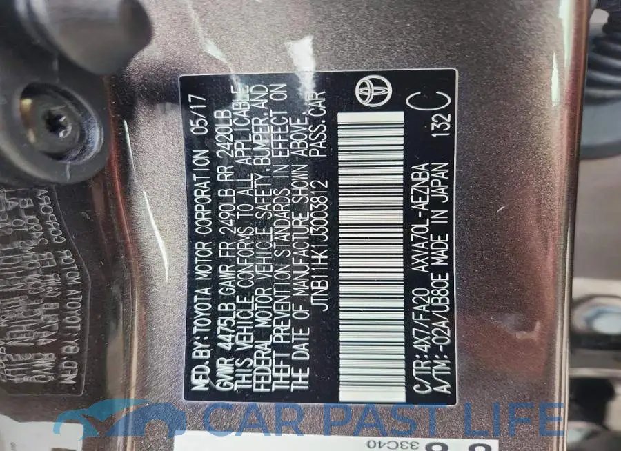 JTNB11HK1J3003812# 12