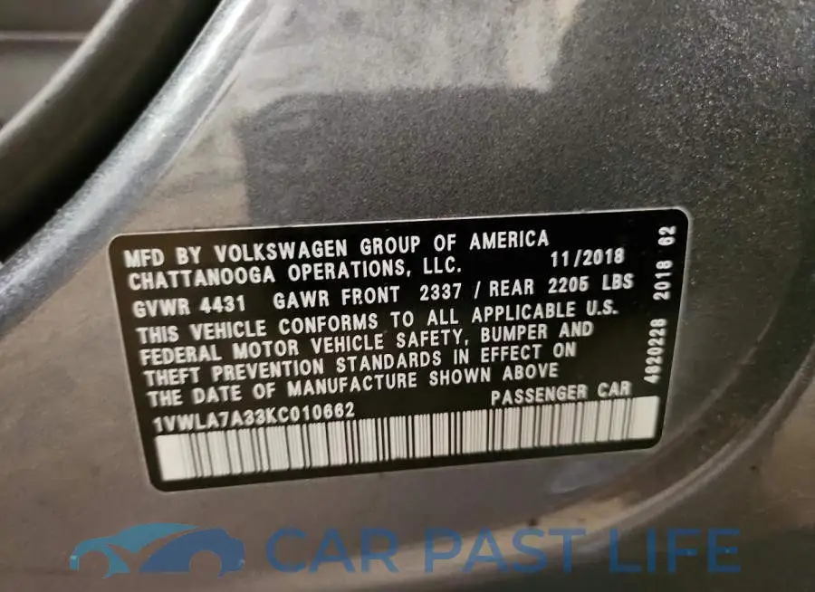1VWLA7A33KC010662# 12