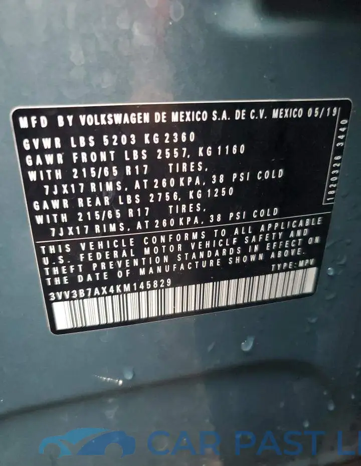 3VV3B7AX4KM145829# 13