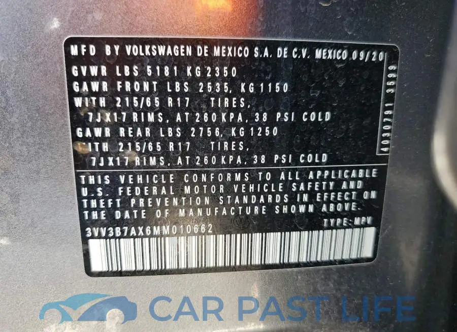 3VV3B7AX6MM010662# 13