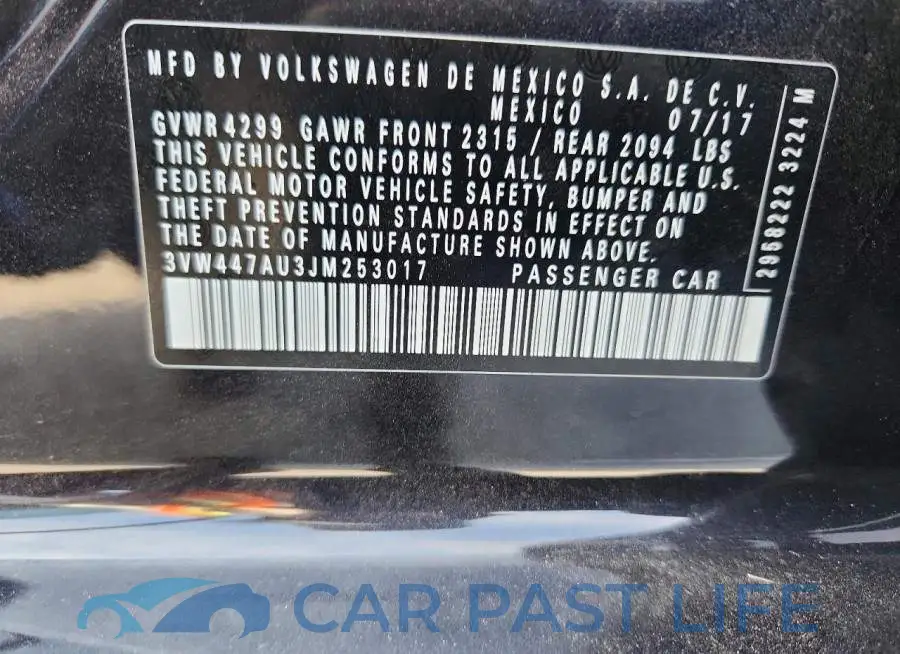 3VW447AU3JM253017# 12