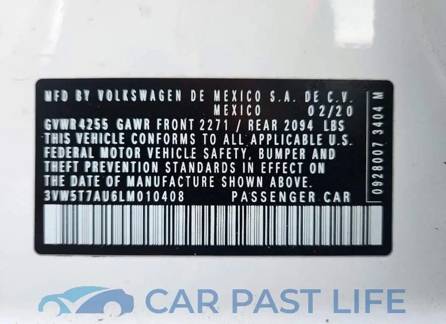 3VW5T7AU6LM010408# 12