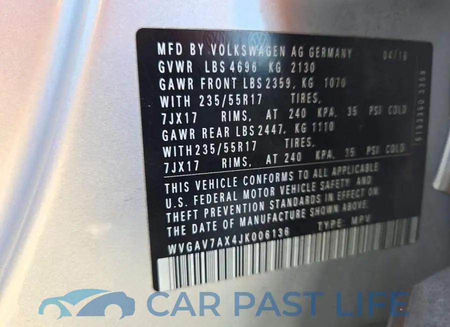 WVGAV7AX4JK006136# 12