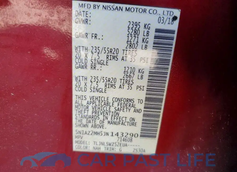 5N1AZ2MH5JN143290# 14