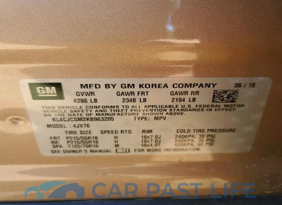 KL4CJCSM2KB963205# 12
