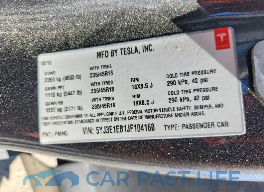 5YJ3E1EB1JF104160# 12