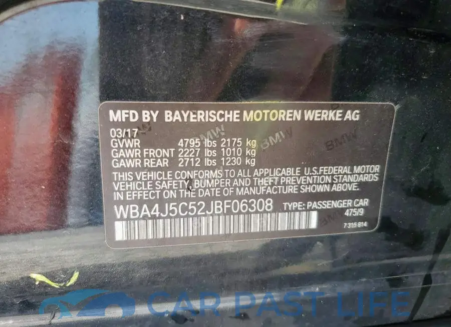 WBA4J5C52JBF06308# 13