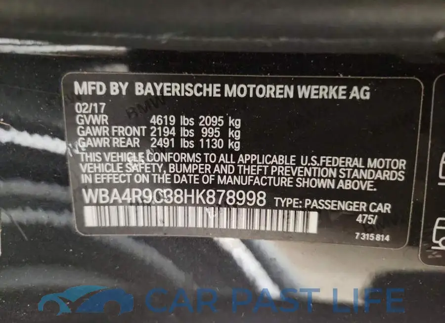 WBA4R9C38HK878998# 12