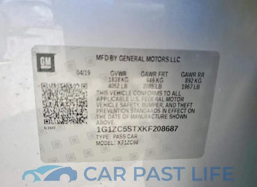 1G1ZC5STXKF208687# 12