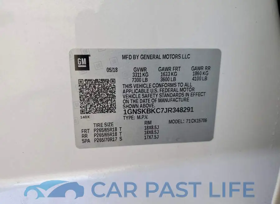 1GNSKBKC7JR348291# 13