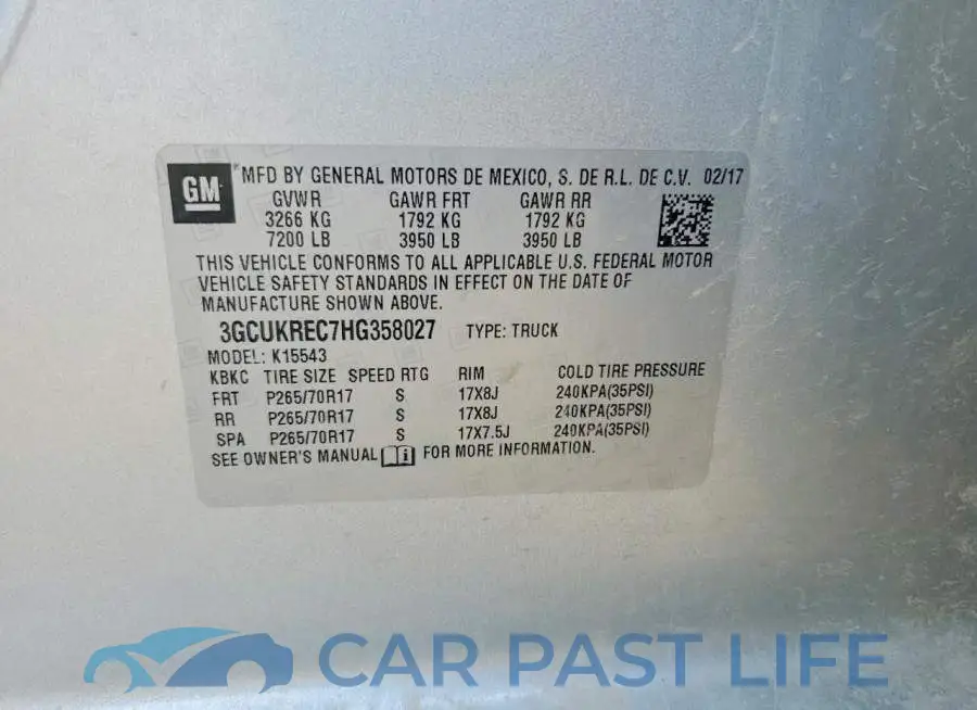 3GCUKREC7HG358027# 12