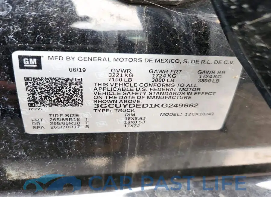 3GCUYDED1KG249662# 12