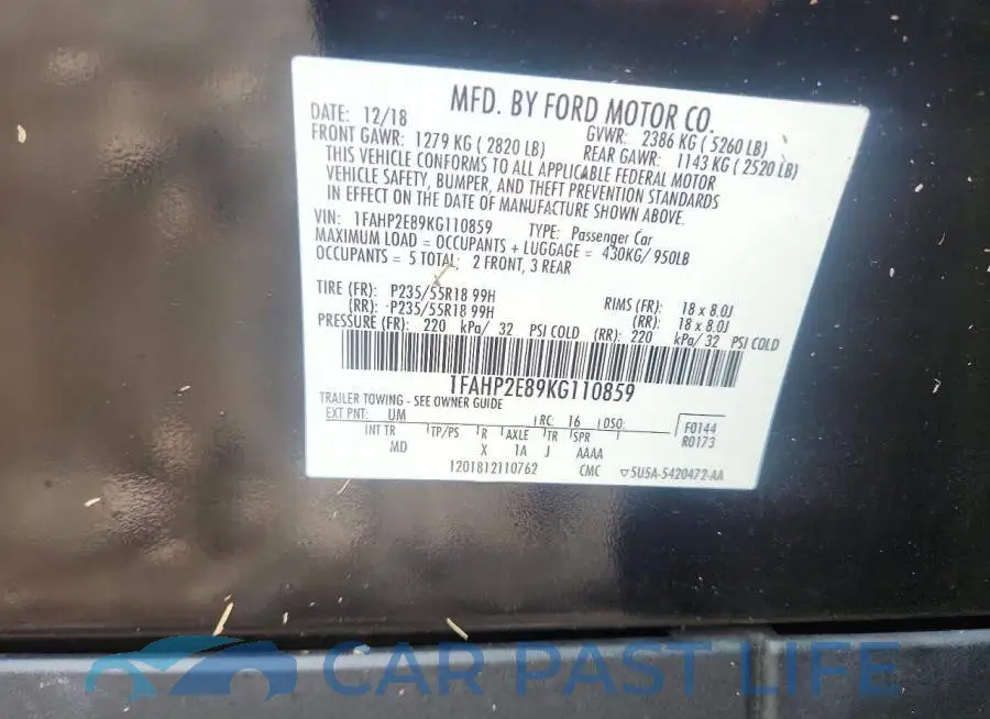 1FAHP2E89KG110859# 12