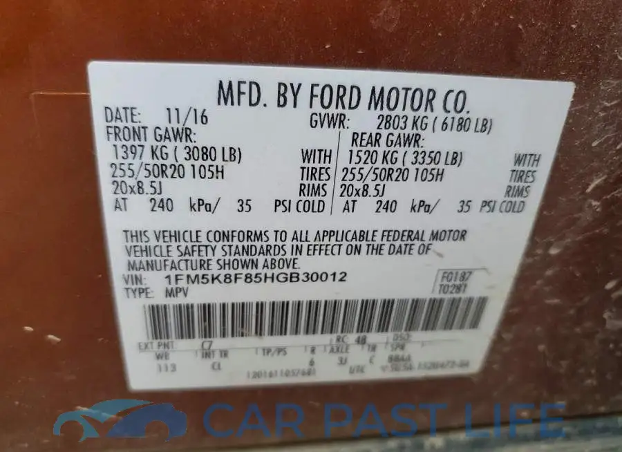 1FM5K8F85HGB30012# 13