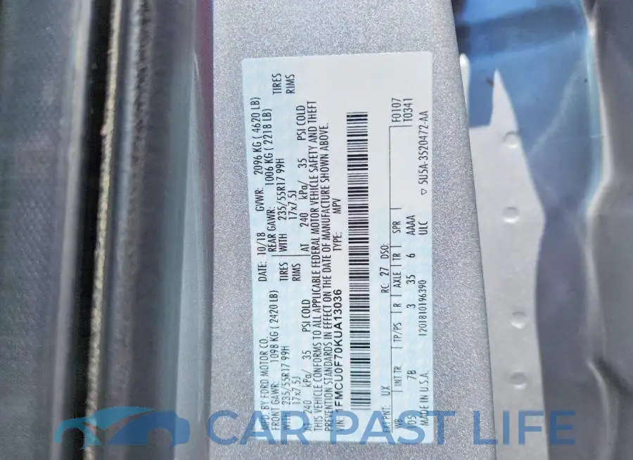 1FMCU0F70KUA13036# 13