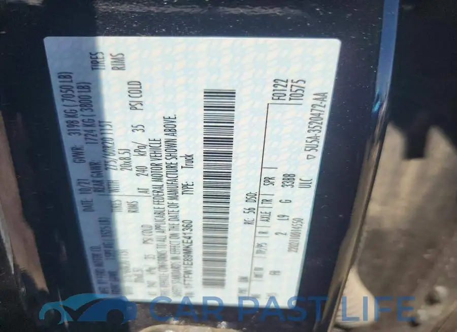 1FTFW1E89MKE41360# 12
