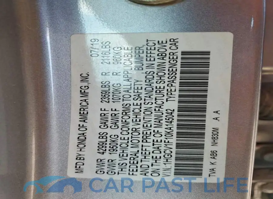 1HGCV1F10KA145042# 12