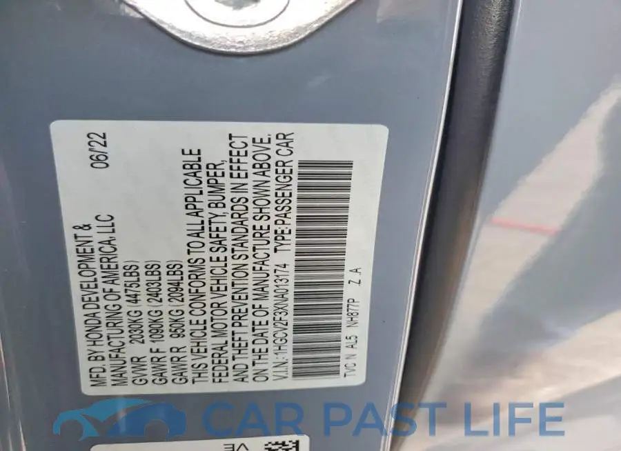 1HGCV2F3XNA013174# 12