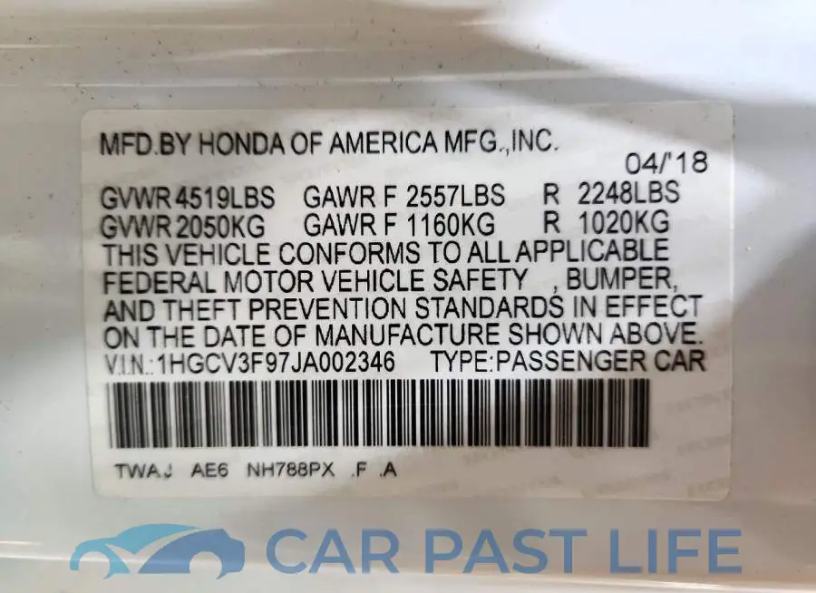 1HGCV3F97JA002346# 13