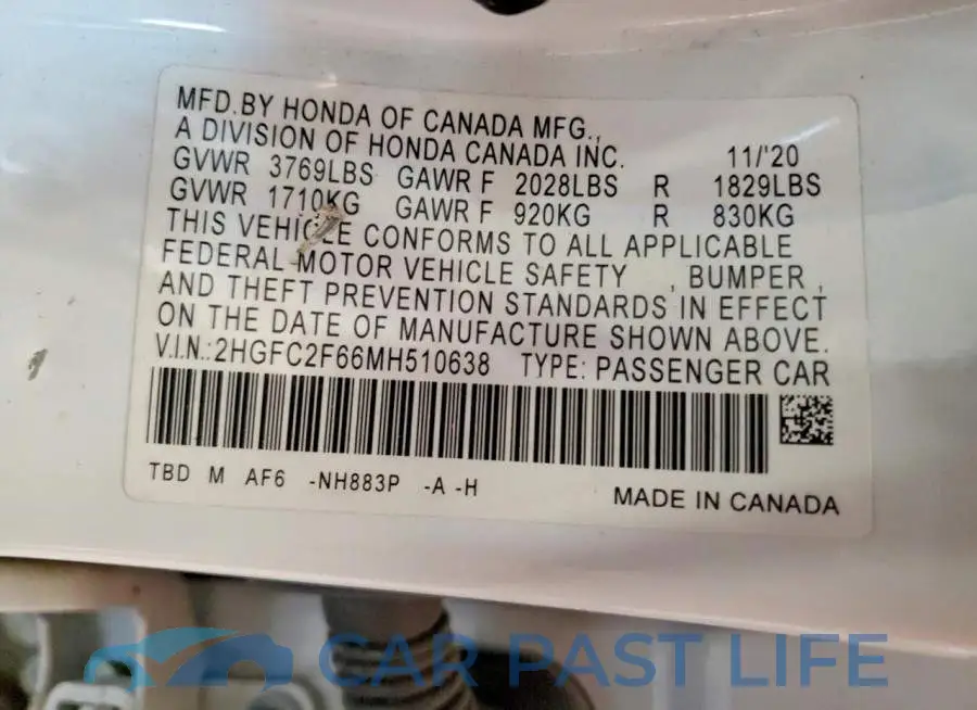 2HGFC2F66MH510638# 12