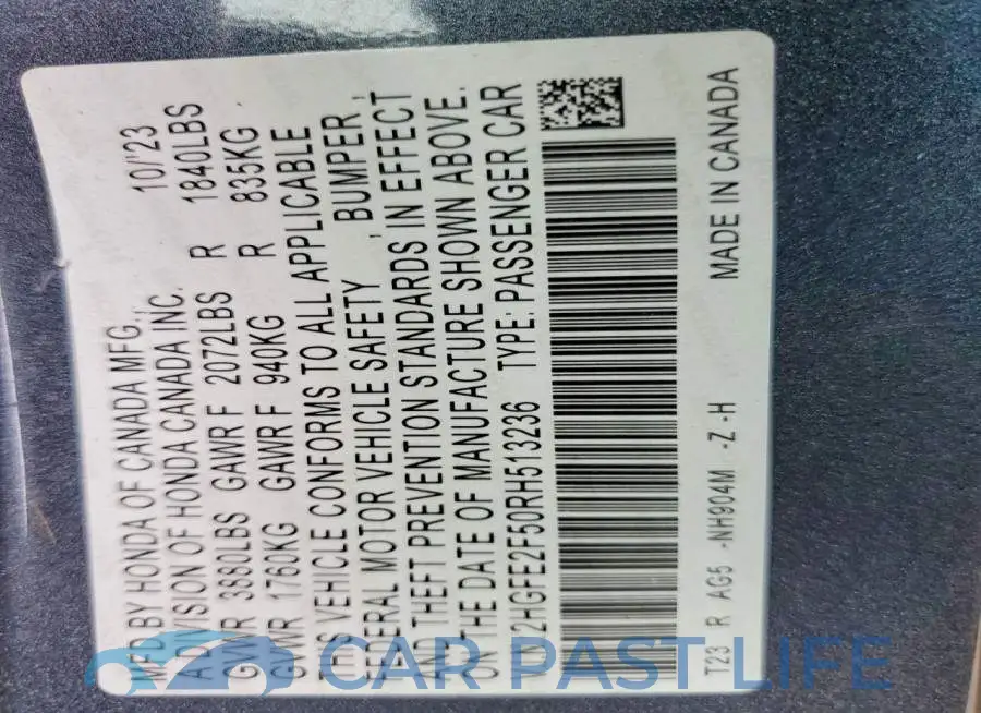 2HGFE2F50RH513236# 12