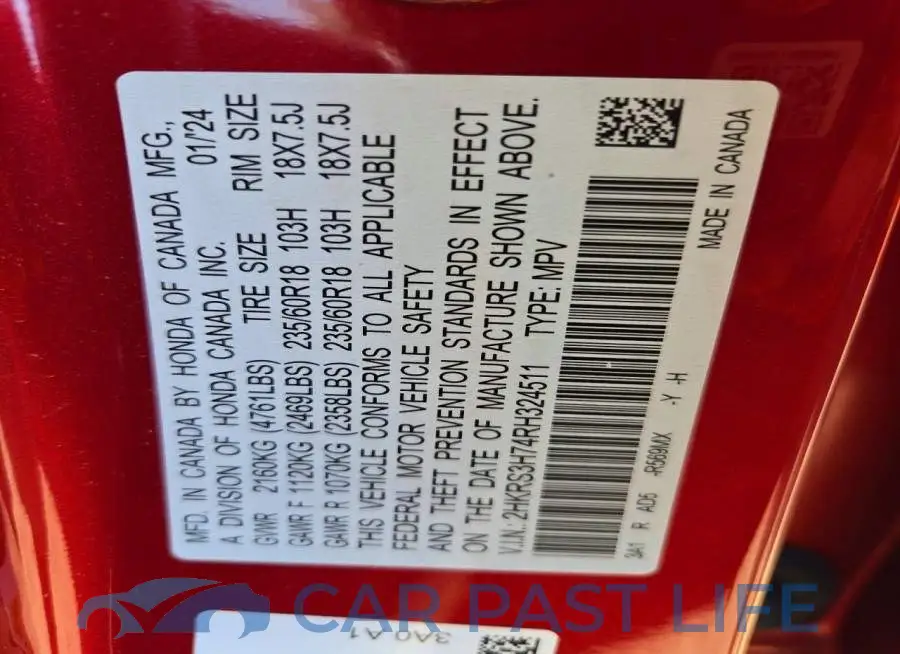 2HKRS3H74RH324511# 13