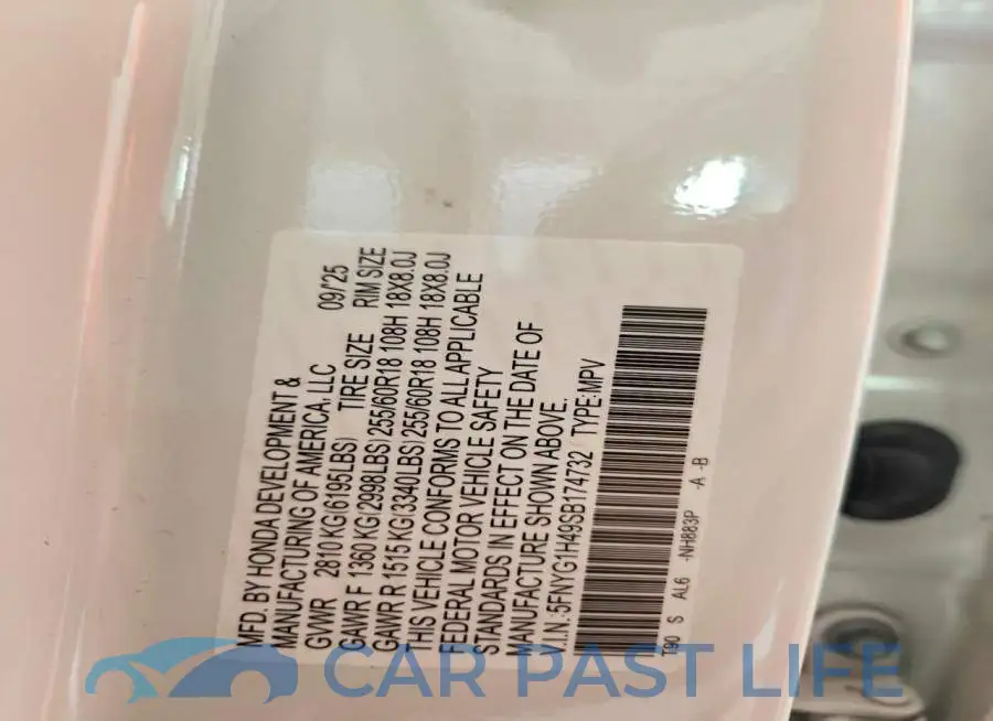 5FNYG1H49SB174732# 14